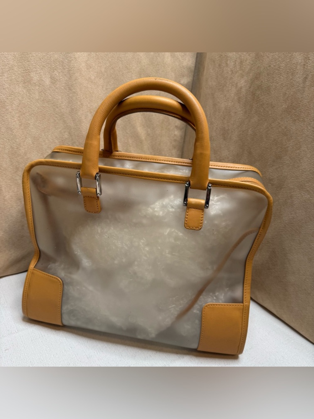 Loewe Amazona PVC & Tan Leather Satchel Top Handle w/ Pouch - Picture 3 of 14